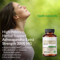 Capsules d'Ashwagandha Extra Forte 3000mg par Portion, 30, 60, 90, 120 Comprimés, Complément Végétarien Quotidien pour Adultes, Vente en Gros