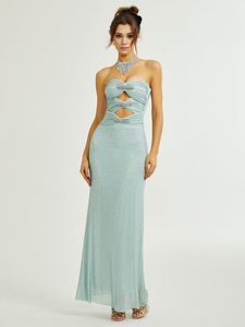 Robe de soirée pour femmes de couleur unie haut creux <span class=keywords><strong>dos</strong></span> <span class=keywords><strong>nu</strong></span> nœud Maxi volants sans bretelles chute de taille tenue de fête formelle pour l'été - Product Image 4