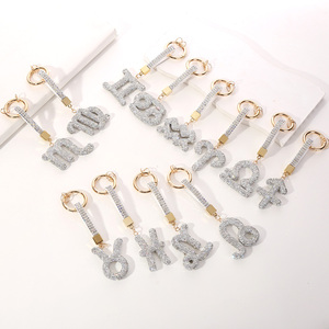 Wholesale 12 Star Sign Keychains High Quality Crystal Rhinestone Bags Pendant Couples Keychains Luxury Key Chain
