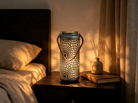 Lanterne en fer effet céramique bleu clair avec poignée en corde de chanvre, guirlande lumineuse à 20 LED, personnalisable, décoration pour mariage, salle de bain, maison