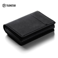 Dompet Kartu Bisnis Pria TILONSTAR TVC902 Berbahan Aluminium, Sistem Pop-up, Anti RFID, Tempat Kartu Kredit Kulit Multifungsi