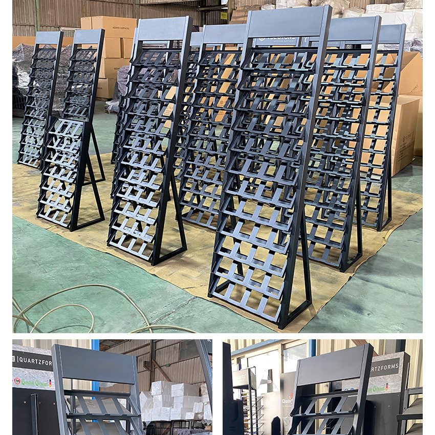 Soportes de suelo personalizados de fábrica que muestran soportes de torre para baldosas de cerámica, piedra, mármol, granito, cuarzo, muestra de exhibición.