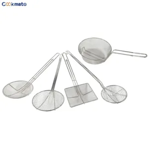 Commercial Kitchen Tools Cooking Utensils wire Iron Food Strainer Oil Skimmer 6",7",8" Inch Square Screen Mesh Skimmer