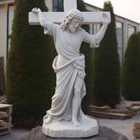 Décor d'église extérieure grande sculpture sur pierre naturelle religieuse catholique croix crucifixion jésus blanc marbre Statue Sculpture