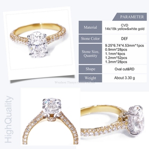 <span class=keywords><strong>Anello</strong></span> di Fidanzamento Tianyu Personalizzato in Oro Massiccio 14K 18K con <span class=keywords><strong>Diamante</strong></span> Ovale da <span class=keywords><strong>1</strong></span> 2 3 4 5 10 Carati Creato in Laboratorio CVD - Product Image 2
