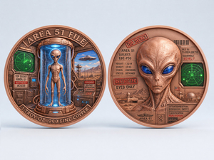 Pièce de collection en cuivre pur 999 de 1 oz, colorée, à relief élevé, motif Alien, avec capsule – Artisanat métallique - Product Image 6