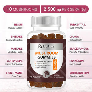 Complément alimentaire en gummies à base d'extrait de champignons super-complexes 10 en 1, biologique, végétalien, Lion's Mane, Reishi et Chaga, 2500 mg, marque privée OEM - Product Image 3