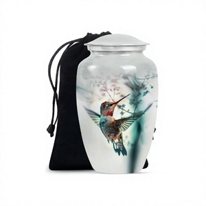 Venta caliente hermoso colibrí grande aluminio cremación adulto urna para cenizas humanas con bolsa de terciopelo gratis - Product Image 1