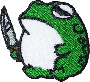 Fat Frog with Knife Iron On Patches for Clothing Saw On/Iron On/hook and loop embroidered Patch Applique for Jeans, Hats, Bags