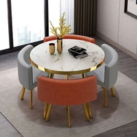 Ensemble de Combinaison Table à Manger Ronde MDF Bord Doré et 4 Chaises en Cuir PU, Vente en Gros Usine GEDO, pour Restaurant