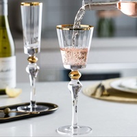 Copas de Vino de Cristal Hechas a Mano para Uso Doméstico, con Bordes Dorados, para Vinos Dulces, Bebidas Espumosas y Champán