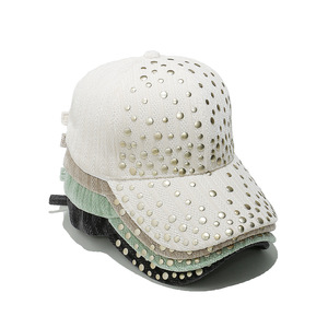 HZM-24585 nuovo stile Casual alla moda cappellini da Baseball con perline e borchie in velluto a coste cappelli per uomo e donna - Product Image 3