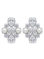Anting-anting mutiara gaya Prancis vintage, tren Instagram, geometris, mewah, berbahan alloy seng, dengan inlay berbentuk bunga, untuk wanita, cocok untuk pesta