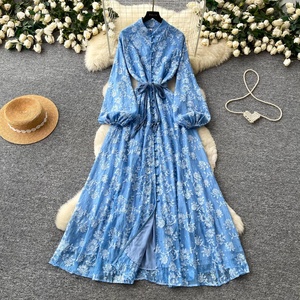 Robe longue à manches longues Printemps 2026 avec cordon de serrage à la taille, style français - Product Image 4