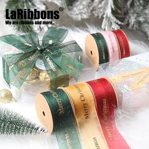 Custom Eco-Friendly Polyester Organza <b>Ribbon</b> Spool-Multi-Length Options Gold Stamp Printed Multi-Color for Gift Wrapping Decor - Product Image 3