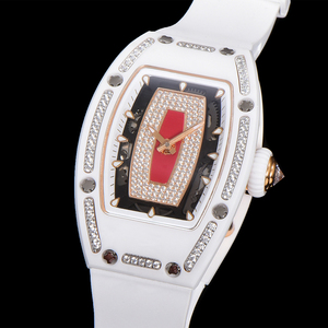Montre automatique mécanique pour <span class=keywords><strong>femme</strong></span>, série 0701, luxe, rouge, avec diamants, boîtier en céramique blanche, élégante et stylée, résistante à l'eau - Product Image 3