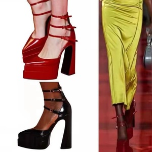 2025 ultra High Thick Heel Patent Leather Sandals ultra High Heel Catwalk High Heels 14cm Women's <b>Shoes</b> - Product Image 5