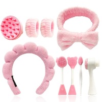 Set Peralatan Pembersih Wajah Silikon Unisex 9 Buah, Termasuk Handuk Cloud, Headband, Gelang Ganda, Sikat, Alat Pijat, untuk Pemakaian Sehari-hari JUYE