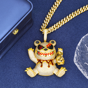 เครื่องประดับฮิปฮอปทองเหลืองสำหรับผู้ชายเพทายเม็ดเพชร3D พ่อมดเคลือบอีนาเมลจี้หมีพร้อมหัวกะโหลก - Product Image 2