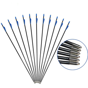 Flèches en fibre de verre noires de 73,7 cm avec tête métallique, accessoires de tir à l'arc durables, flèches avec queue <span class=keywords><strong>bleue</strong></span> pour l'activité de tir à l'arc - Product Image 1