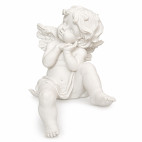 Statue d'ange blanc en résine, chérubin assis, endormi, serein