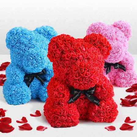 Personalizado hecho a mano oso rosa encantador oso de peluche rosa decoración flor Rosa oso para regalo de San Valentín