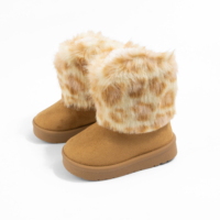 Bottes de neige tendance en daim camel pour enfants, personnalisables en gros, bottines à imprimé léopard pour tout-petits avec doublure chaude en peluche