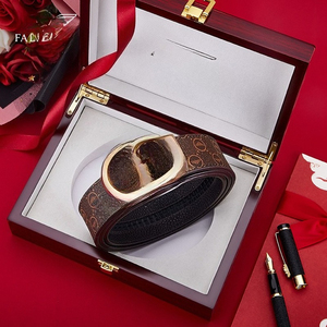 Ceinture de pantalon décontractée à boucle automatique pour hommes, en cuir de vache, style simple, pour jeunes et hommes d'âge moyen, en cuir véritable. - Product Image 3