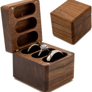 Solid Wood <b>Ring</b> <b>Box</b> Vintage Three Slot Jewelry Storage Engraved Wedding Display Case Rectangle Shape Portable Flip Top - Product Image 5