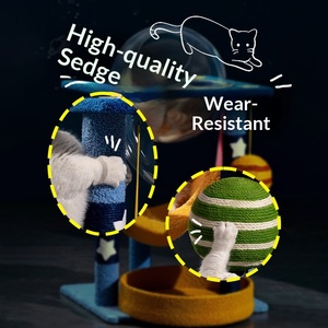 Árbol rascador para gatos Starry Sky Classic de 2 niveles, ahorrador de espacio, con postes de sisal, hamaca y bola interactiva de cartón - Product Image 3