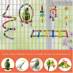 Échelle en bois naturel, jouets suspendus colorés à déchiqueter, blocs en bois à mâcher pour perroquets, perchoir pour oiseaux, pour perruches - Product Image 6