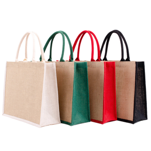 Sac fourre-tout en jute écologique avec logo imprimé personnalisé, bandoulière réutilisable, poignées en corde pour utilisation en supermarché - Product Image 2