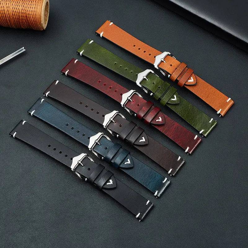 OEM ODM Custom Logo Premium Full Grain Frosted Leather Watch Belt 18mm 20mm 22mm Band Leather Watch Strap Quick Release