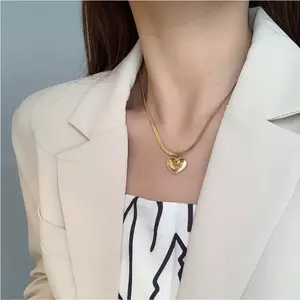 316L Stainless Steel New Fashion Upscale Jewelry Love Heart Lovers Love You More Charms Chain Choker Necklace Pendant For Women