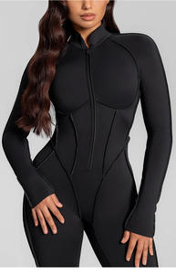 Combinaison de sport une pièce à demi-zip avec logo personnalisé, combinaison <span class=keywords><strong>sexy</strong></span> à col montant pour femme, idéale pour le <span class=keywords><strong>yoga</strong></span> et l'entraînement en salle de sport - Product Image 4