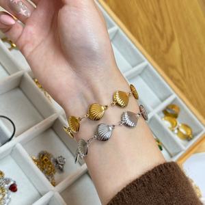 Stainless Steel Jewelry <b>Bracelet</b> 18K <b>Gold</b> Plated Minimalist Chain Link Adjustable Size <b>Chunky</b> Shell Heart <b>Bracelet</b> for Women - Product Image 4