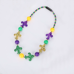 الصين مصنع بيع بالجملة زينة الحزب متوهجة أدى تضيء Fleur de Lis قلادة ماري غرا الخرز وامض كرنفال القلائد - Product Image 2