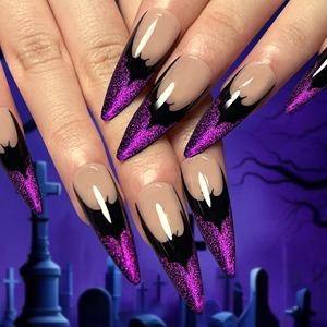 <span class=keywords><strong>Faux</strong></span> <span class=keywords><strong>ongles</strong></span> <span class=keywords><strong>Halloween</strong></span> Fournitures Long Cercueil Noir Violet Presse sur <span class=keywords><strong>ongles</strong></span> avec boîte Private Label Grande Taille Colle sur les <span class=keywords><strong>ongles</strong></span> - Product Image 1