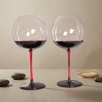 Verre à vin rouge en cristal Helia avec pied rouge et base noire, grand gobelet à bol rond pour les fêtes et cadeaux