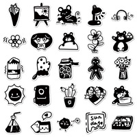 50 autocollants graffiti noirs et blancs originaux dessin animé autocollants mignons décorés autocollants de bagages de téléphone portable étanche