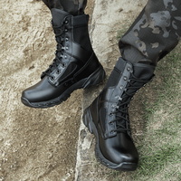 Bottes tactiques mi-mollet noires pour hommes en toile, à lacets, respirantes, antidérapantes et légères