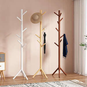 Perchero <span class=keywords><strong>de</strong></span> pie opcional para abrigos, <span class=keywords><strong>de</strong></span> madera, que ahorra espacio, para colgar ropa y sombreros en esquinas. - Product Image 2