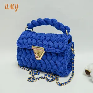 High quality colorful crochet T shirt yarn bag Crochet Phone Evening Crafted Bag Supplies Women Bags cloth Handbag