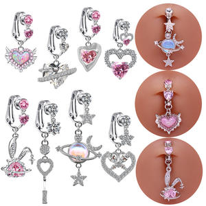 Anneaux de <span class=keywords><strong>nombril</strong></span> à faux clip en cristal rose planètes lapin étoile non <span class=keywords><strong>piercing</strong></span> anneau de ventre en forme de coeur rose - Product Image 1