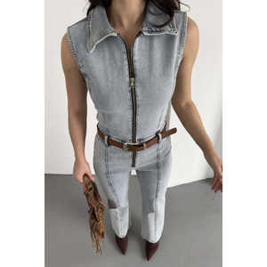 Combinaison en jean sans manches zippée pour femme, coupe évasée, avec bonnets intégrés - Product Image 5