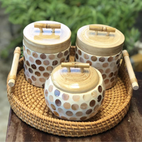 Jarrón de bambú y cajas de tarros con Madre de perlas y tapa para almacenamiento de dulces semillas de girasol decoración del hogar hecha en Vietnam