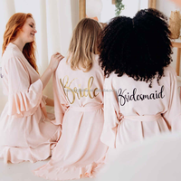Expédition immédiate – Robe de mariée en satin de soie à volants, 15 couleurs, pour l'été – Peignoir de luxe court à volants pour femme, idéal pour les demoiselles d'honneur et comme vêtement de nuit