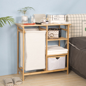 Multifunctional Bamboo Storage Rack 3 Tier With <b>Laundry</b> <b>Basket</b> For Bedroom Living Room Bathroom Organization Space Saving - Product Image 2