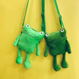 Sac bandoulière créatif en peluche grenouille verte style dessin animé pour femme, pratique pour cosmétiques et bijoux, sac messager mignon - Product Image 1
