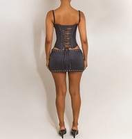 Personnalisé Y2K Streetwear Respirant Noir Décolleté Plongeant Anneau en Métal Argenté Fitness Crop Débardeur Mini Jupe Ensemble de 2 Pcs